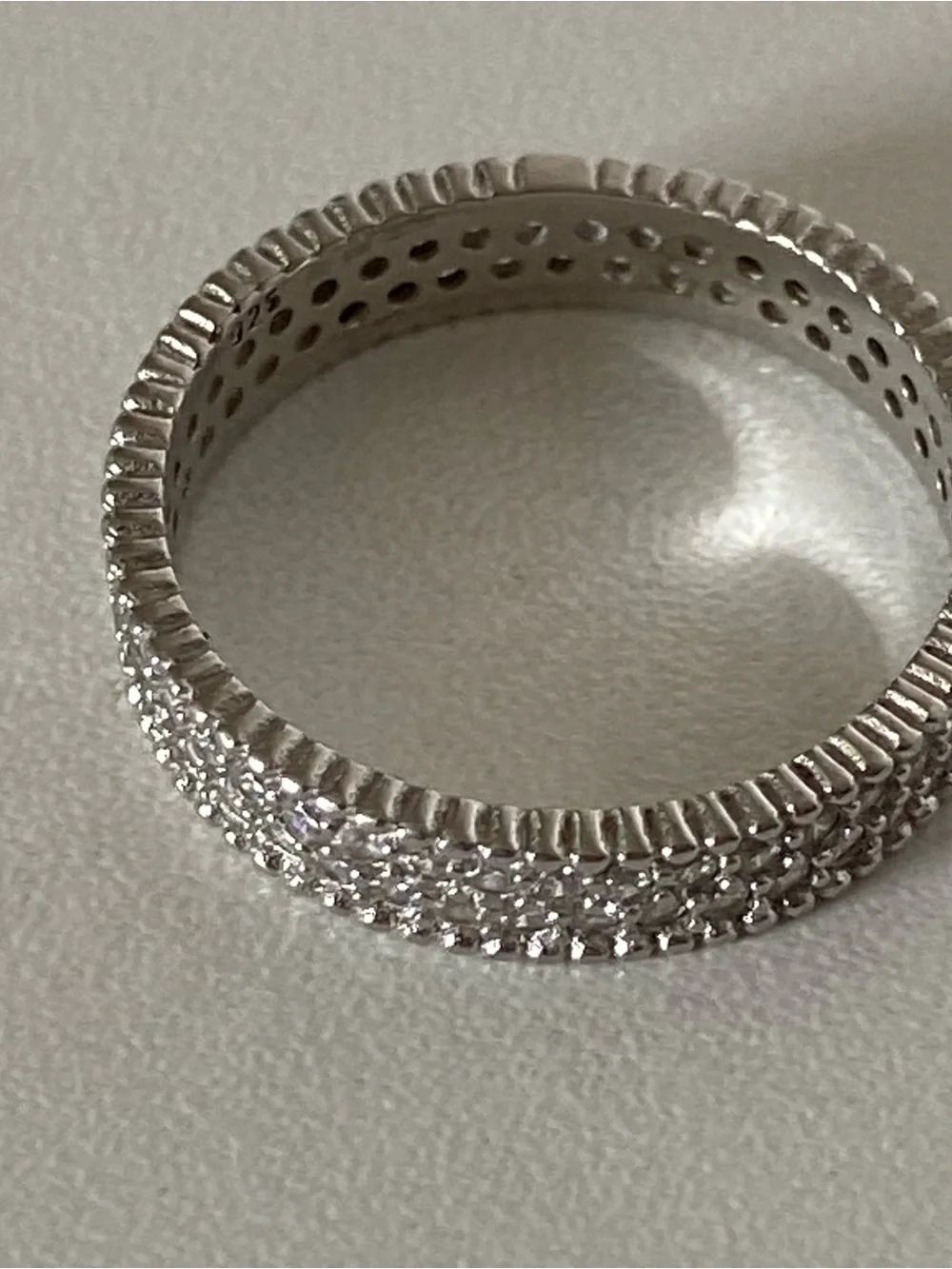 925 Sterling Silver Pave CZ Eternity Band Ring Size 7.5 2 Rows 4 mm EUC worn 1X
